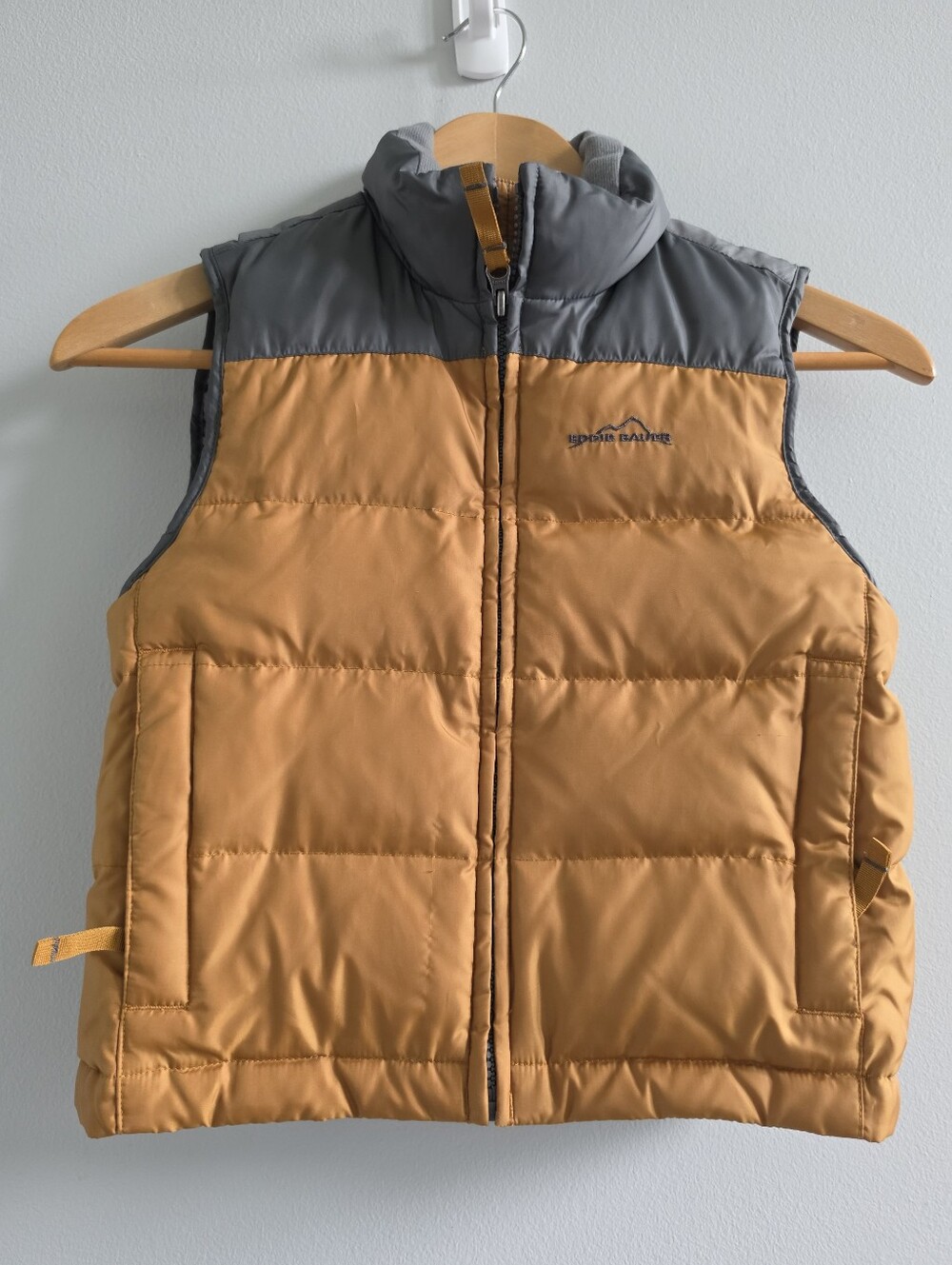 Eddie Bauer Kids XS 5-6 Mustard Gray Puffer Vest Full Zip 7th